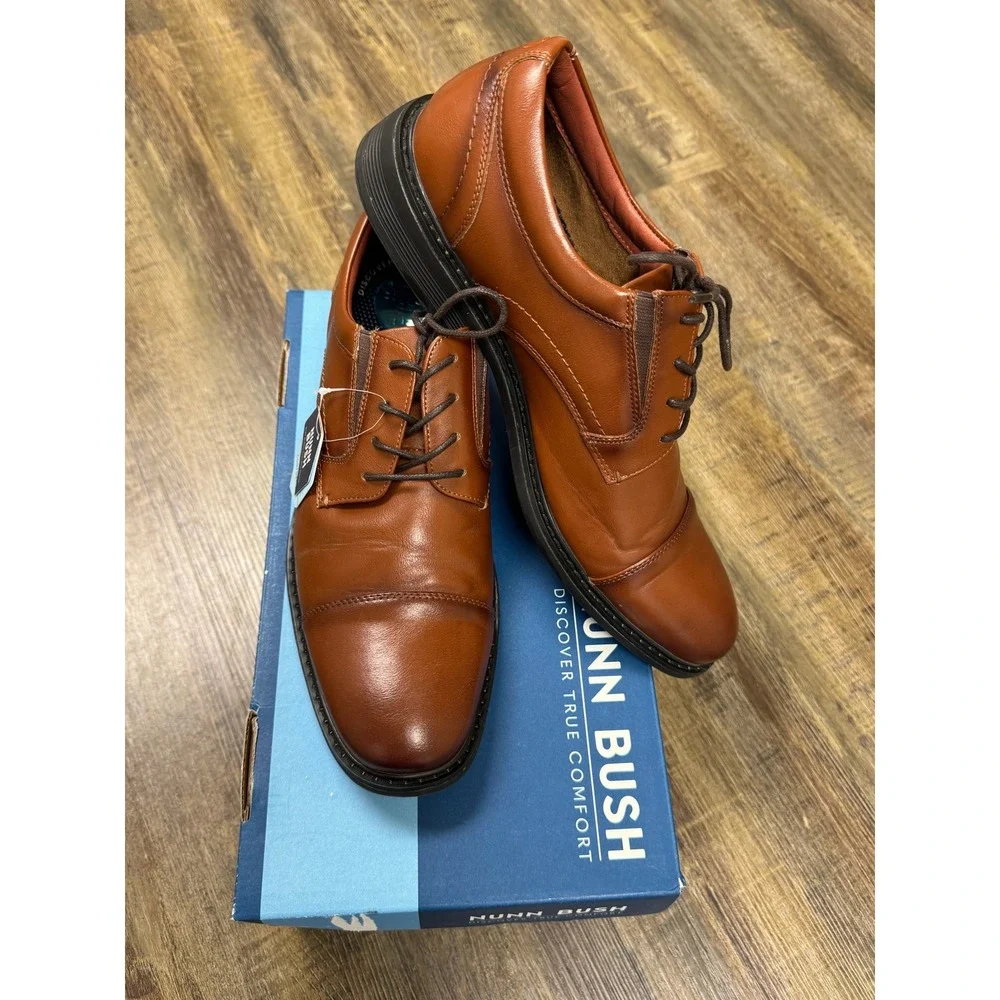 Nunn Bush Mens Cognac Brown Cap Toe Oxford Comfort Gel Dress Shoes 10.5